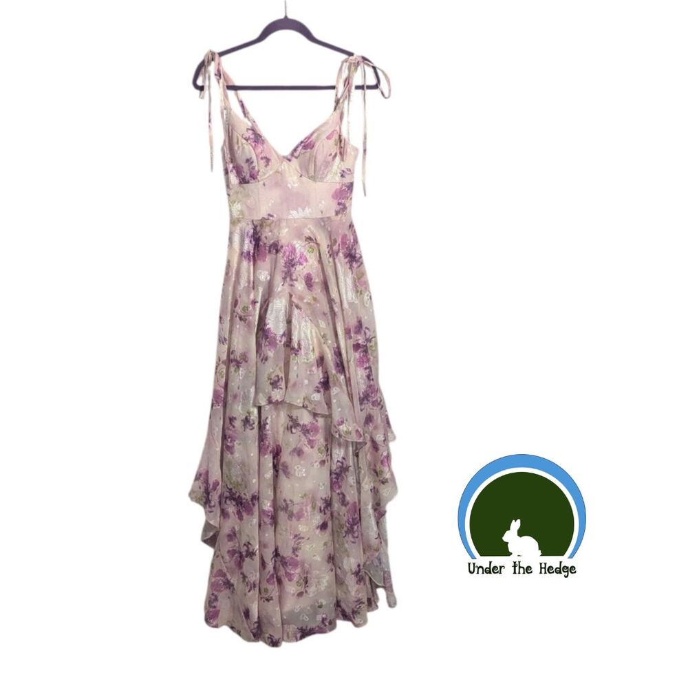 Azazie Aterlier Mauve Floral Draped Maxi Gown Dress Size 2 Feminine Formal